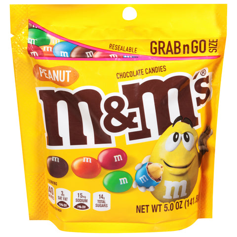 M&M's Peanut Chocolate Candies Grab n Go Size 5.0 oz - 12 Pack