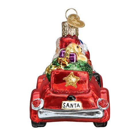 Santa In Antique Car Ornament