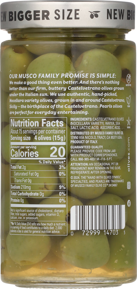 Pearls Specialties Castelvetrano Pitted Italian Olives 8 oz