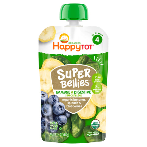 HappyTot Organics Super Bellies Bananas, Spinach & Blueberries Fruit & Veggie Blend 4 oz - 16 Pack