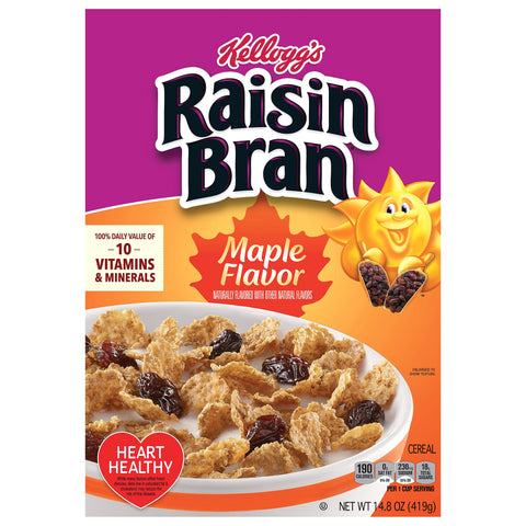 Kellogg's Raisin Bran Breakfast Cereal Maple Flavor, 14.8 oz - 14.8 OZ 10 Pack