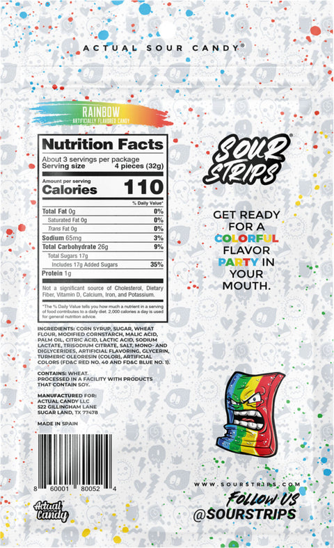 Sour Strips Rainbow Flavored Candy 3.4 oz