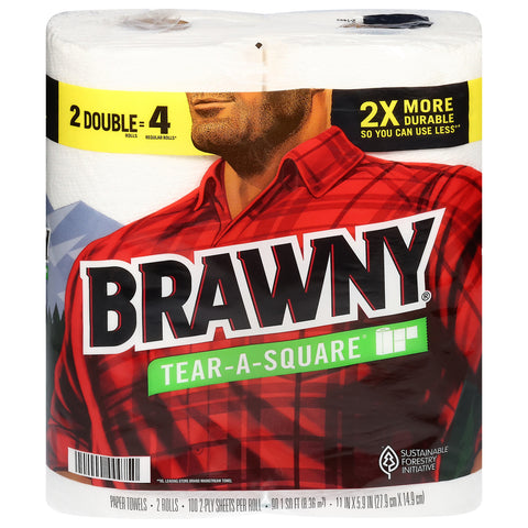 Brawny 2-Ply Tear-A-Square Paper Towels Double Rolls 2 ea - 200 CT 12 Pack