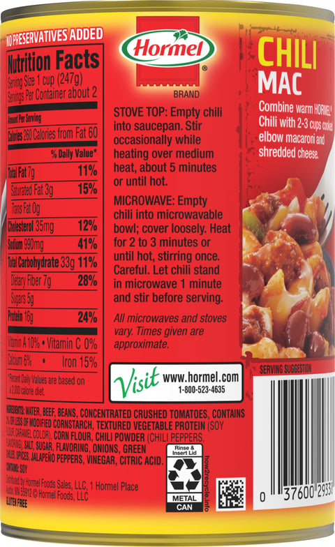 Hormel Chili Beans Chunky 15 OZ
