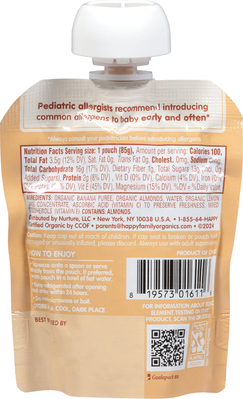 HappyBaby Organics Nutty Blends 6+ Months Bananas with Almond Butter 3 oz