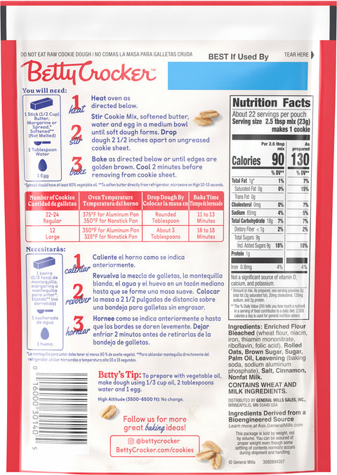 Betty Crocker Mix Cookie Oatmeal Pouch 17.5 OZ