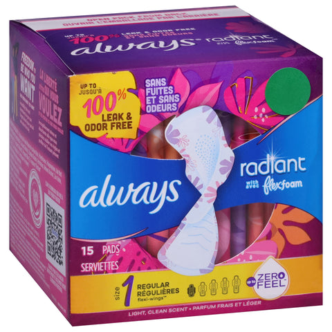 Always Radiant Flex Foam Regular Pads Size 1 15 CT