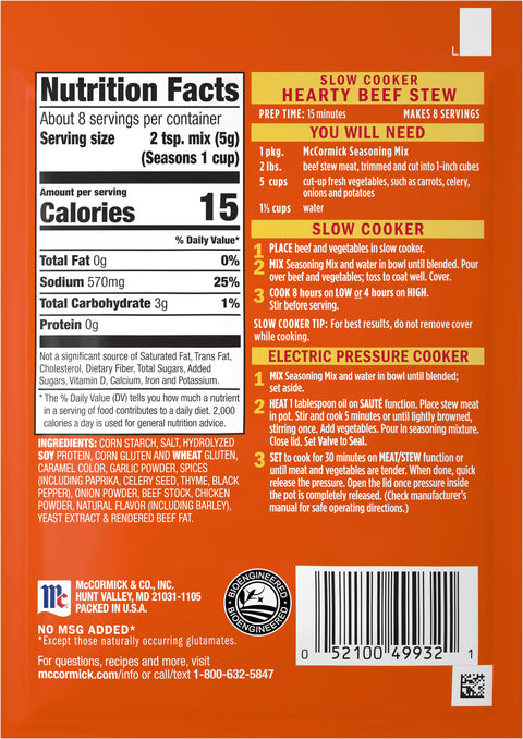 McCormick Slow Cooker Seasoning Beef Stew - 1.5 OZ 12 Pack