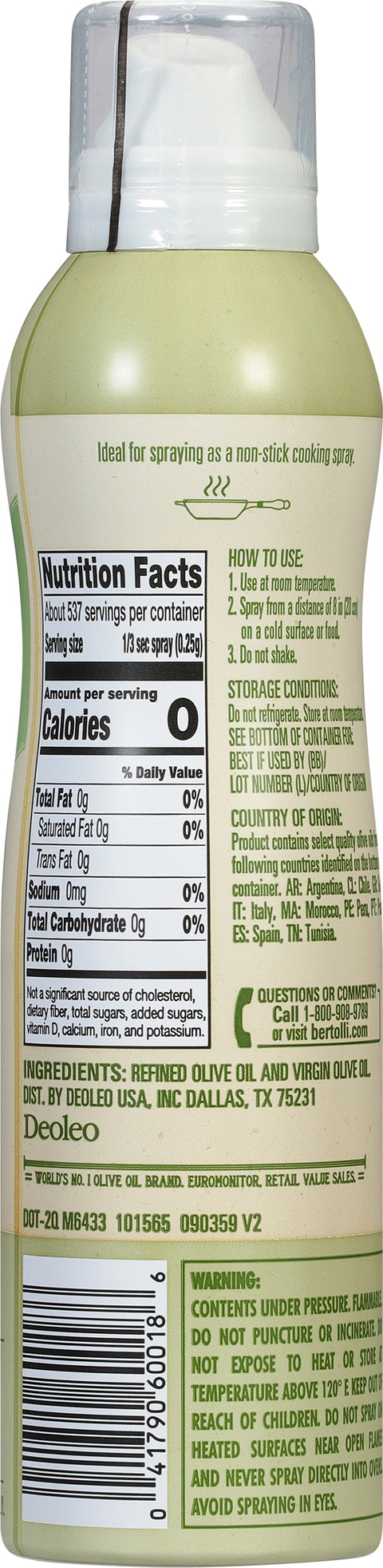 Bertolli Extra Light Olive Oil Spray 4.9 FZ