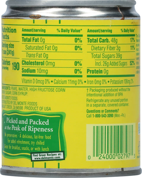 Del Monte Sliced Pears 8.5 oz