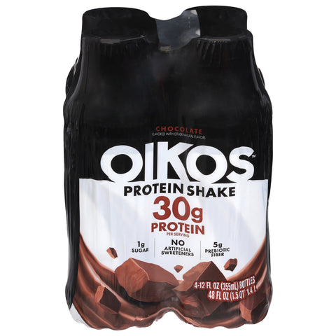 Oikos Chocolate Protein Shake 4 - 12 fl oz Bottles - 3 Pack