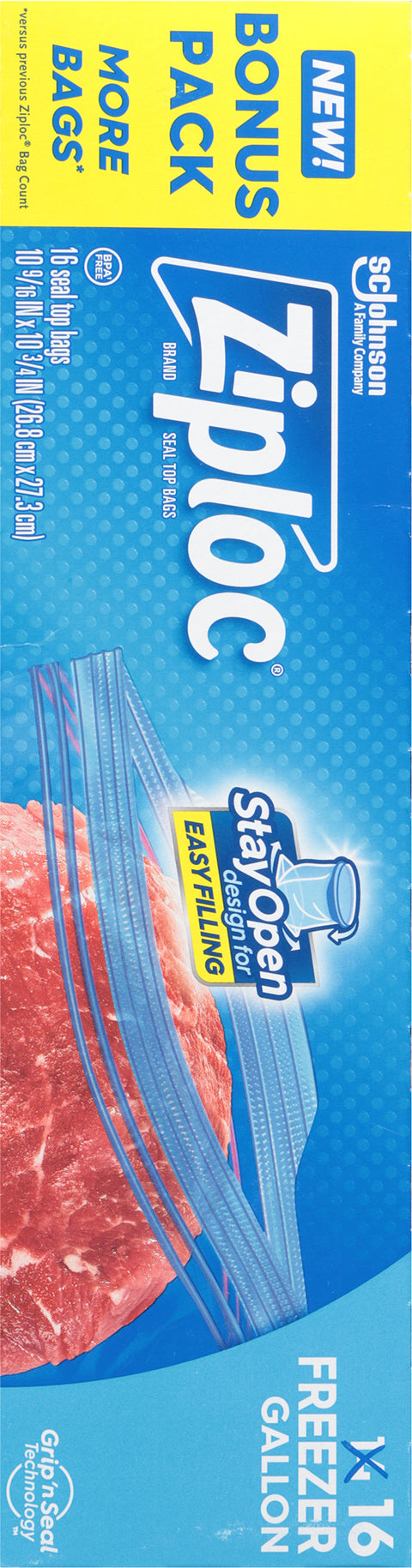 Ziploc Gallon Seal Top Freezer Bags Bonus Pack 16 Bags - Back