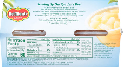 Del Monte Fruit Cups Diced Pears 16 OZ