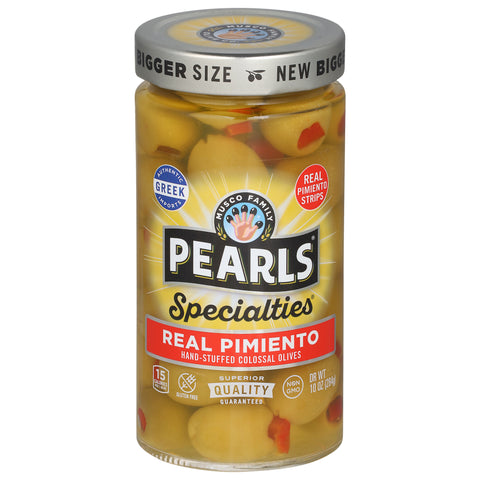Pearls Specialties Hand-Stuffed Real Pimiento Olives Colossal 10 oz - 6 Pack