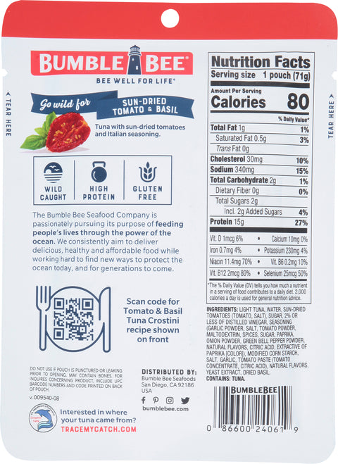 Bumble Bee Wild Caught Tuna With Sun Dried Tomato & Basil 2.5 OZ