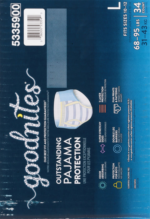 Goodnites Boys' Nighttime Bedwetting Underwear, Size Large (68-95 lbs), 34 Ct