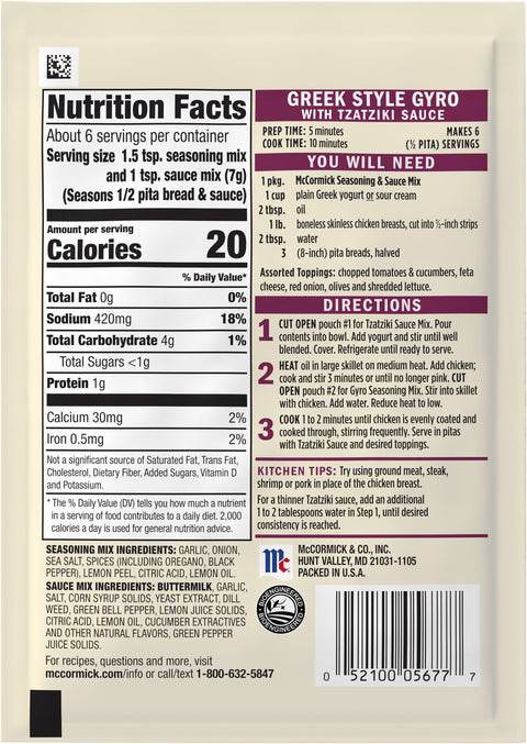McCormick Greek Style Gyro and Tzatziki Seasoning Mix - 1.5 OZ 6 Pack