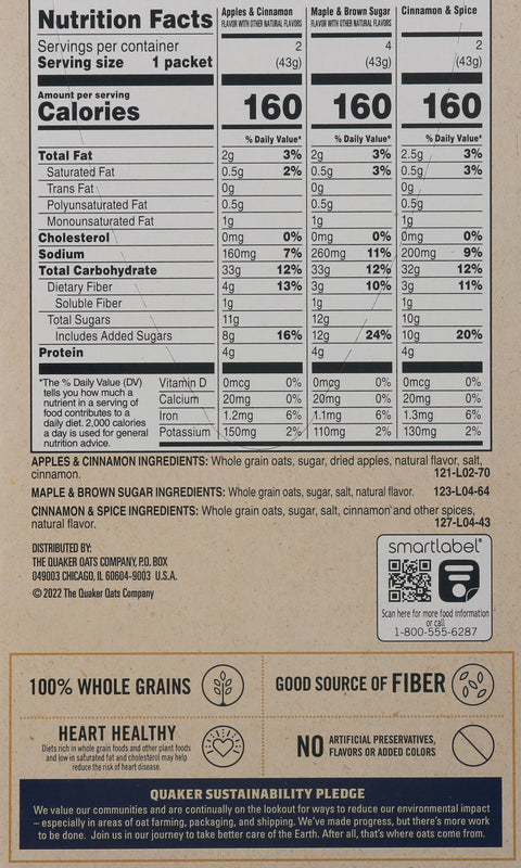 Quaker Instant Oatmeal Flavor Variety Pack 12.1 OZ