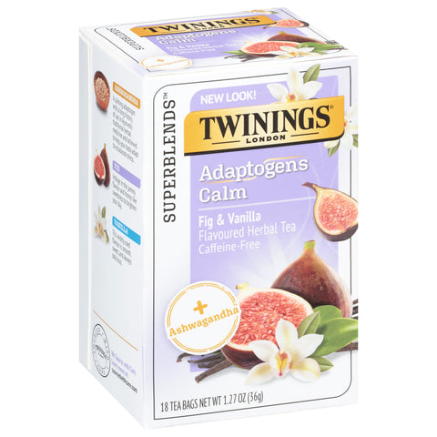 Twinings Superblends Tea Bags Calm Adaptogens Caffeine Free Fig & Vanilla Herbal Tea 18 Tea Bags - 6 Pack
