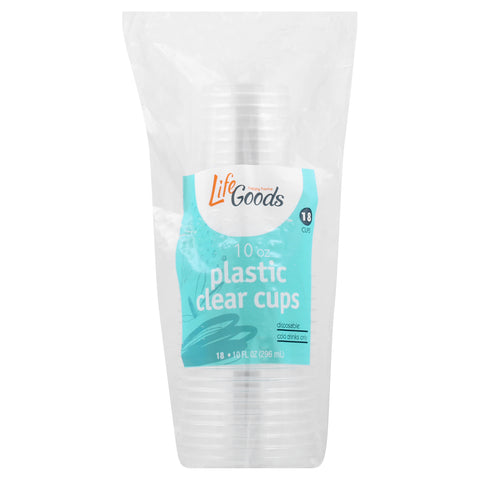 Life Goods 10 Ounce Clear Plastic Cups 18 ea - 18 CT 12 Pack