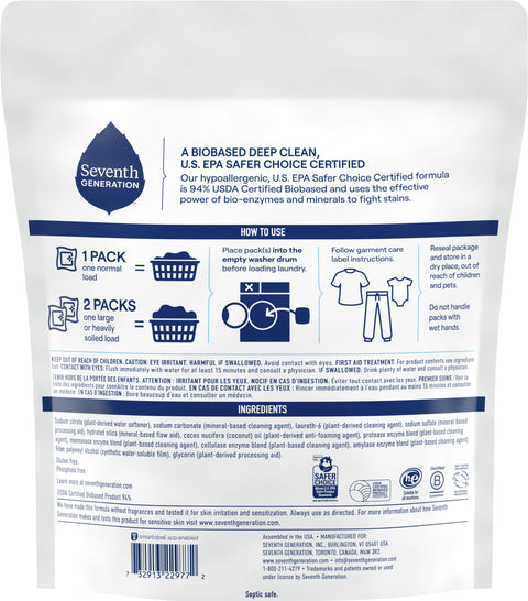 Seventh Generation Free & Clear Laundry Detergent Packs 31.7 OZ