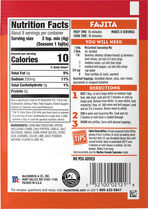 McCormick Marinade Fajitas - 1.12 OZ 12 Pack