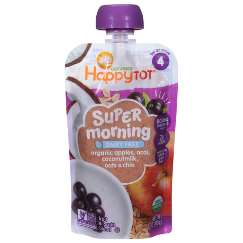 HappyTot Organics 4 (for 2+ Years) Super Morning Fruit & Grain Blend 4 oz - 16 Pack