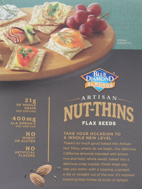 Blue Diamond Gluten Free Artisan Nut Thin Flax Seeds Rice Cracker 4.25 OZ