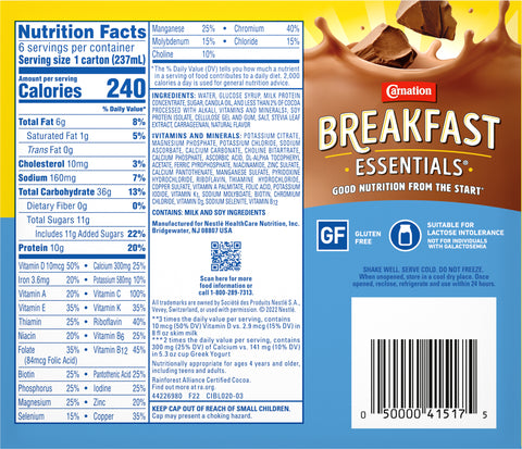 Nestle Carnation Breakfast Essentials Rich Milk Chocolate 48 FZ