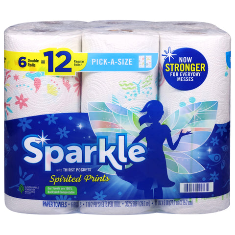 Sparkle Womens Pick A Size Spirited Prints 2 Ply Paper Towels with Thirst Pockets 6 ea - 1 Pack
