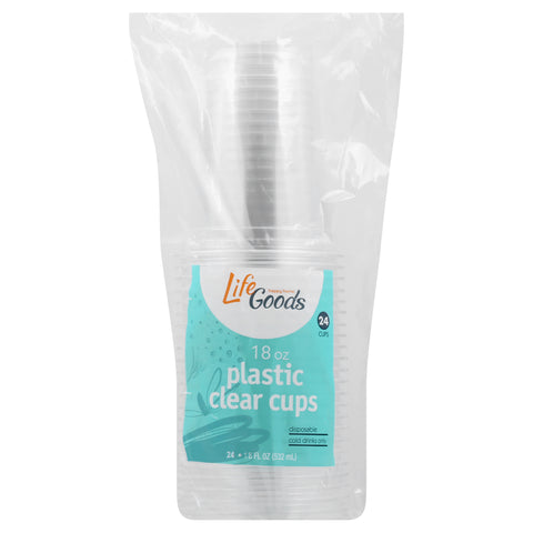 Life Goods 18 Ounce Clear Plastic Cups 24 ea - 24 CT 12 Pack
