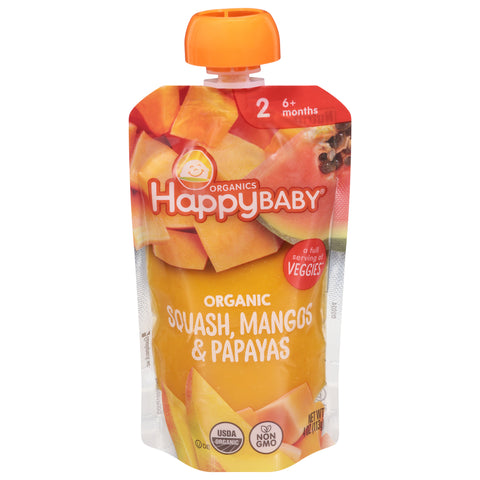 Happy Baby Organics Organic Stage 2 (6+ Months) Squash, Mangos & Papayas 4 oz - 16 Pack