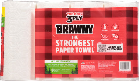 Brawny Tear-A-Square White 3-Ply Double Rolls Paper Towels 4 Rolls