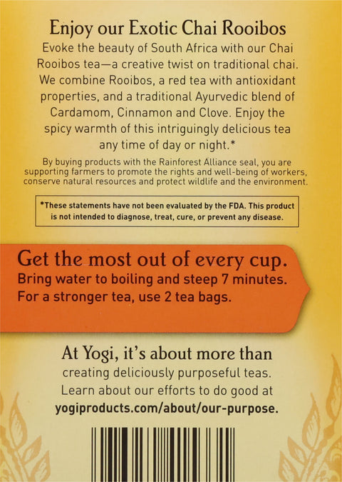 Yogi Organic Caffeine Free Chai Rooibos Spicy Sweet Tea 16 CT