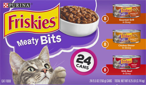 Friskies Variety Pack Meaty Bits Adult Gourmet Grill in Gravy/Chicken Dinner in Gravy/with Beef in Gravy Cat Food 132 OZ