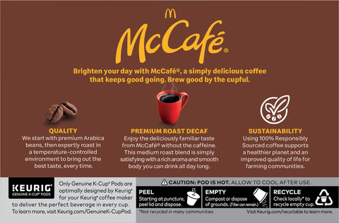 McCafe Premium Roast Decaf Coffee, Single Serve Keurig K-Cup Pods, Decaffeinated, 10 Count