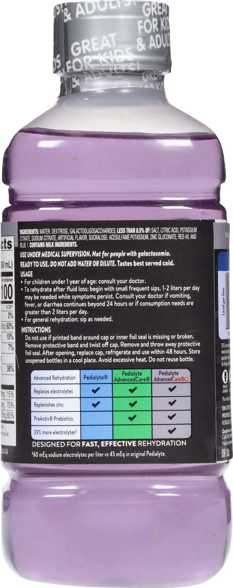 Pedialyte AdvancedCare+ Ice Grape Electrolyte Solution 33.8 fl oz