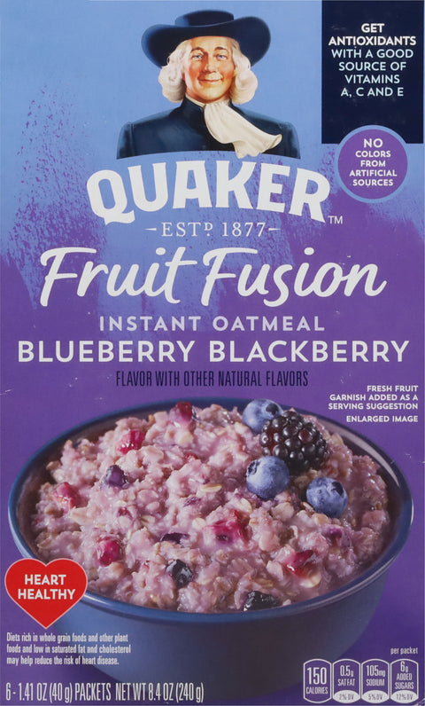 Quaker Fruit Fusion Instant Oatmeal Blueberry Blackberry 8.4 OZ