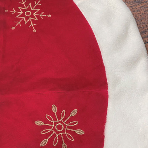48" Red Snowflake Embroidered Tree Skirt With Faux Fur Trim