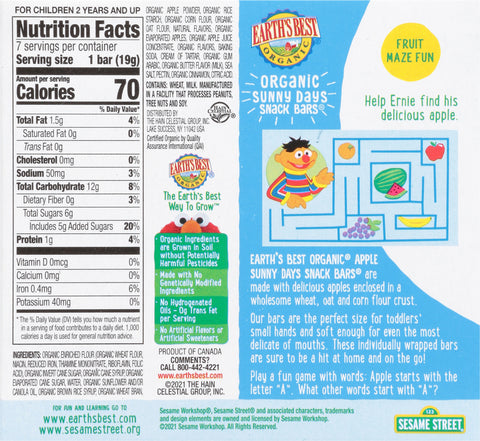 Earth's Best Organic Snacks Bars Apple 4.69 OZ