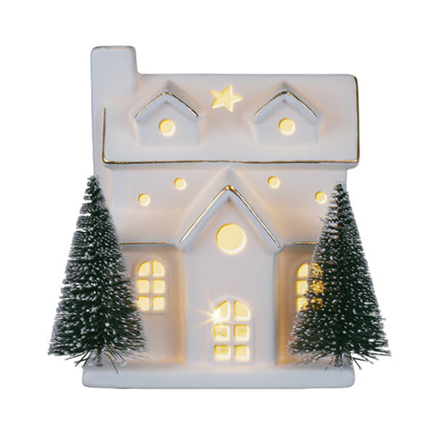 Lit Ceramic House With Trees