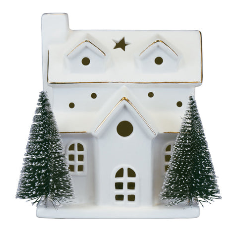 Lit Ceramic House With Trees