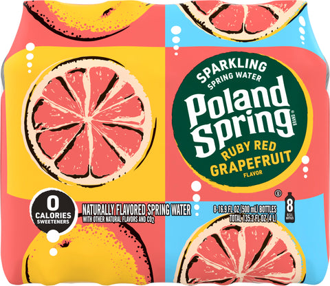 Poland Spring Sparkling Water, Ruby Red Grapefruit, 16.9 oz. Plastic Bottles (8 Count)