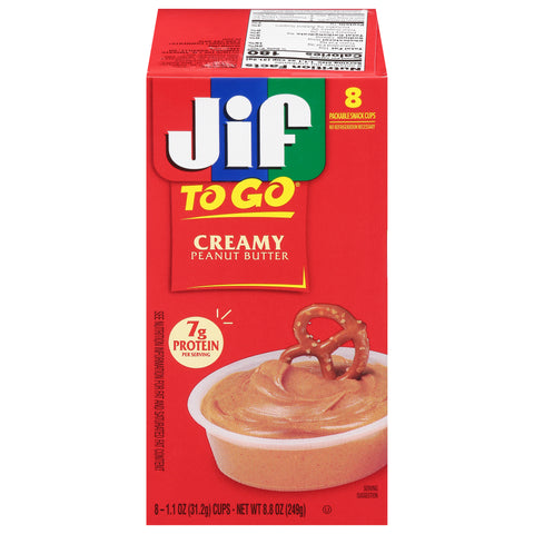 Jif To Go Creamy Peanut Butter 8 - 1.1 oz Cups - 8.8 OZ 6 Pack