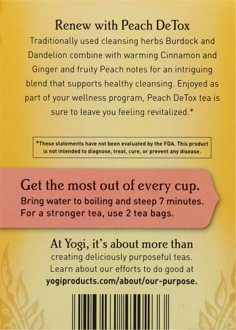Yogi Organic Caffeine Free Peach Detox Tea 16 CT
