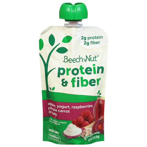 Beech-Nut Protein & Fiber Stage 4 Toddler Food, Apple, Yogurt, Raspberry, Carrot, Oat - 3.5 OZ 12 Pack