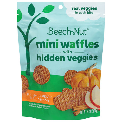 Beech-Nut Mini Waffles Pumpkin Apple Cinnamon Hidden Veggies Toddler Snack - 3.2 OZ 7 Pack