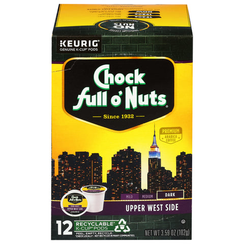 Chock Full O'Nuts Dark Roast Upper West Side Coffee 12 K-Cup Pods - 6 Pack