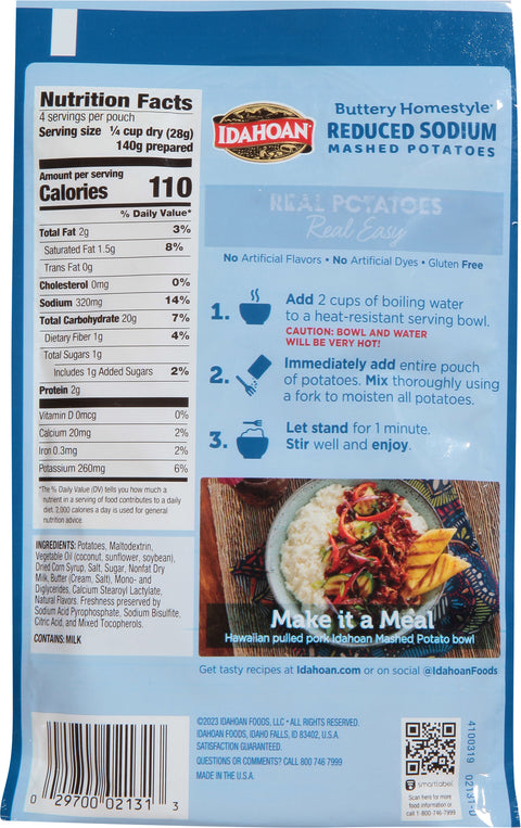 Idahoan Buttery Homestyle Reduced Sodium Mashed Potatoes 4 OZ