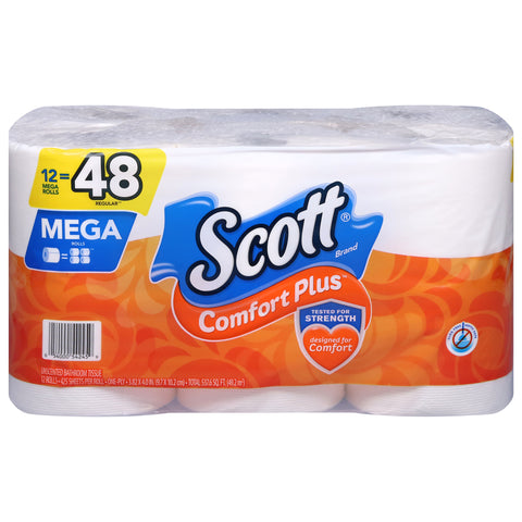 Scott Comfort Plus One-Ply Mega Rolls Unscented Bathroom Tissue 12 ea - 5100 CT 4 Pack